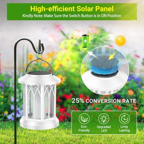 KOOPER Hanging Solar Lights Lantern Outdoor, 2 Pack Flickering Flames Solar Outdoor Lights, Solar Lanterns Outdoor Waterproof with Bigger Panel, Lanterns Decorative Outdoor for Garden Decor (White) - Image 4