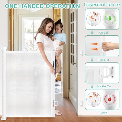 EZIGO 71 Inch Retractable Baby Gates, 41 Inch Extra Tall Retractable Gate - Image 5