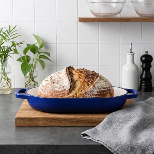VORRINGARD Enameled Cast Iron Dutch Oven Pot with Dome Lid, Oval Bread Oven for Homemade Sourdough Bread Baking, Oven Safe up to 500°F, 6 Quart, Blue - Image 5