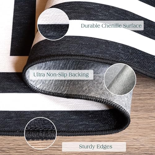 3x5 Modern Entry Rug - Small Washable Indoor Outdoor Mats for Front Door Non-Slip Porch Rug Black White Geometric Striped Throw Rugs for Living Room Bedroom Entryway Kitchen Office Porch Decor - Image 2