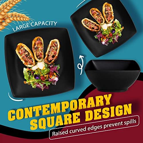 Teivio 48-piece Black Plates and Bowls Sets, Square Kitchen Dish Set for 12 - Image 5