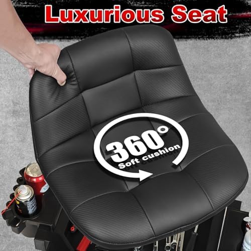 Rolling Stool with Wheels, Adjustable Height Pneumatic Garage Work Mechanic Stool Seat with Backrest, 400 LBS Capacity 360° Swivel Mechanic Crepper Chair with Tool Tray Storage, Black - Image 3