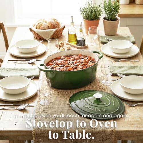 Larder & Vine 8 qt Oval Enameled Cast Iron Dutch Oven Pot, Okra - Image 6