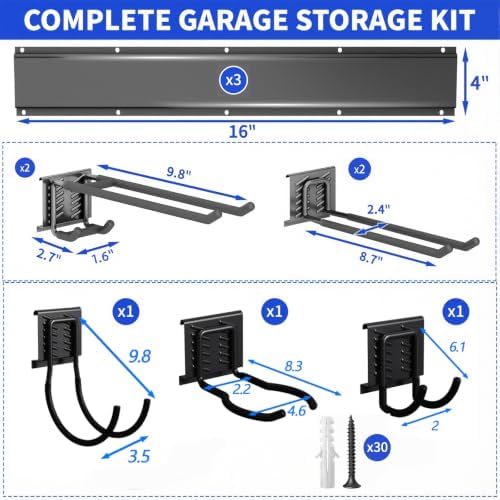 Garage Tool Organizer Wall Mount, 48 Inch Heavy Duty Garden Tool Organizer Storage System, Easy Install with 7 Adjustable Tool Hooks, for Garage, Basement, Shed, Workshop, Black, Steel - Image 2