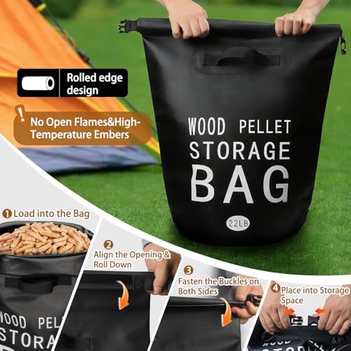 Wood Pellet Storage Containers Waterproof Charcoal Storage Bin-iiiBumwow Smoker Pellet Storage Bin w/Label Pocket & Buckle Seal & Dual Handles Pellet Containers for Grill Outdoor(22LB) (3-Pack) - Image 5