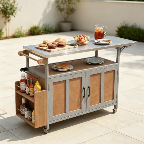 60.6" Foldable Outdoor Kitchen Island with Storage&Locking Wheels by Unknown