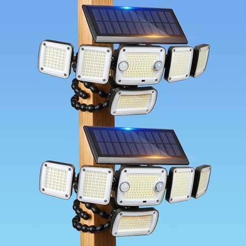 5000LM Solar Flood Lights Outdoor,6-Head,Motion Sensor Lights with Remote by LightupYourLife