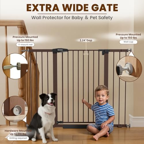 Mumeasy 36" Extra Tall Baby Gate for Stairs, 29.7-51" Wide Dog Gates Indoor for Doorways with Easy Walk Thru, Auto Close Pet Safety Gate for House, Pressure Mounted Metal Child Gate with Door, Brown - Image 4