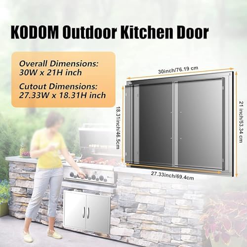 Outdoor Kitchen Doors 30W x 21H Inch, Double BBQ Access Doors 304 Stainless Steel for Outdoor Kitchen Cabinet Grill Station or BBQ Island - Image 2