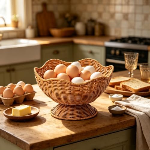 RT&BS Round Woven Fruit Basket for Counter, Wicker Bread Bowl, Woven Egg Baskets, Reusable Handwoven Basket for Living Room, Kitchen, Store, Restaurant, Outdoor, Party - Image 6