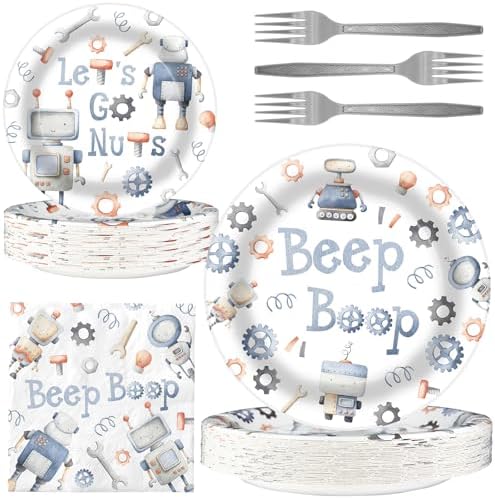 Robot Party Decorations - Robot Party Plates and Napkins for Kids Birthday Party, Serves 40 Guests by BonBeeDesign