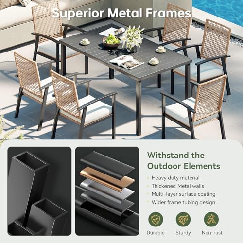 Aoxun 7-Piece Wicker Patio Table and Chairs Set for 6 with Umbrella Hole - Image 5