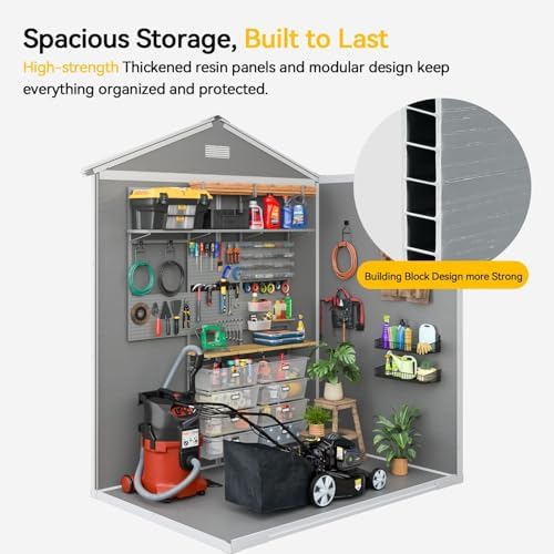 Aoxun 6x4 FT Outdoor Storage Shed, Resin Shed with Suction Light, Gray - Image 6
