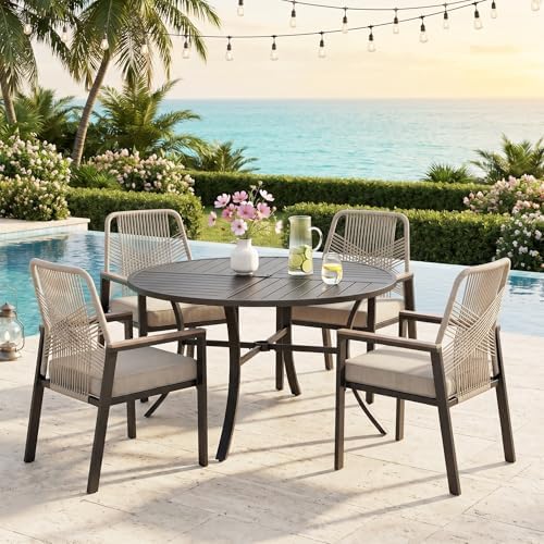SUNSHINE VALLEY 5pc Patio Dining Set, 42" Round Table & 4 Rattan Chairs by SUNSHINEVALLEY