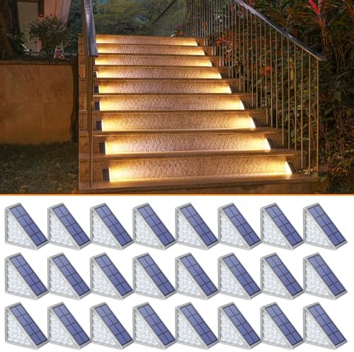 NIORSUN Outdoor Step Light,24 Pack Warm White Solar Stair Lights Outdoor Waterproof IP67 Auto On Off,Solar Lights for Steps,Stair,Patio,Yard,Porch,Front Door,Sidewalk,Deck Decor by NIORSUN