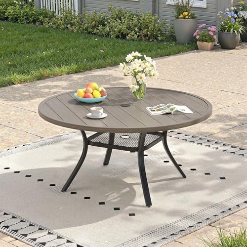 47.2" Patio Dining Table for 6, Round Outdoor Metal Dining Table with Umbrella Hole for Lawn Garden Backyard, Grey by ProvideOutdoorSolutions