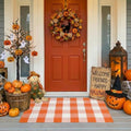 SEEKSEE Halloween Decor Buffalo Plaid Outdoor Rug 27.5x43 Orange and White Front Door Mat, Layering Rug for Porch, Halloween Doormat, Front Porch Rug for Outdoor Entrance Entryway Patio Porch Decor by SEEKSEE