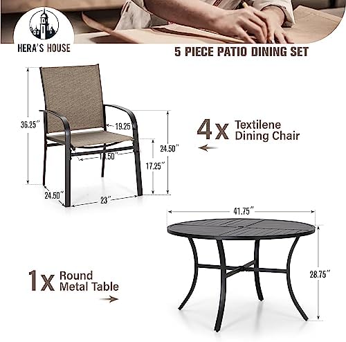 HERA'S HOUSE 5pc Patio Dining Set for 4, 42" Round Metal Table - Image 6