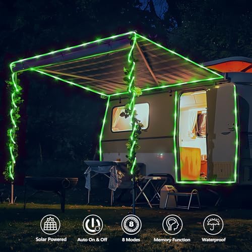 Solar Rope Lights, 2 Pack Total 66ft 200LED Solar String Lights, 8 Modes - Image 2