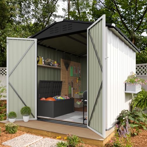 Flamaker 6x8 FT Storage Shed Waterproof Metal Garden Shed with Lockable Door Utility Tool Shed Outdoor Storage for Backyard, Patio and Lawn, White - Image 6