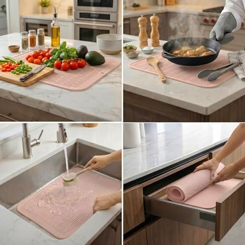 MicoYang Silicone Dish Drying Mat for Multiple Usage,Easy clean,Eco-friendly,Heat-resistant Silicone Mat for Kitchen Counter or Sink,Refrigerator or Drawer Liner Pink 2XL 24 inches x 18 inches - Image 3
