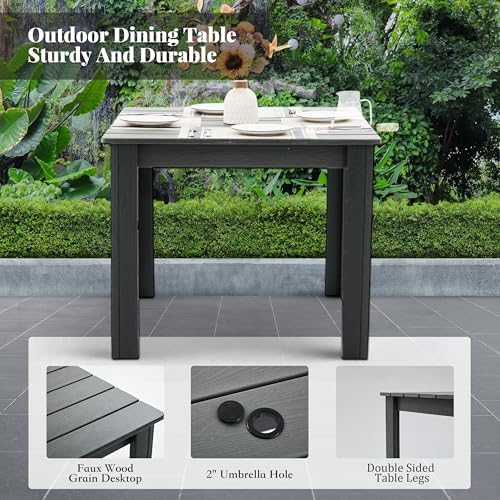HDPE Outdoor Dining Set,5-Piece Outdoor Table and Chairs Include 4 Armchair Chairs and 35.5" Square Patio Dining Table with Umbrella Hole (Gray) - Image 5