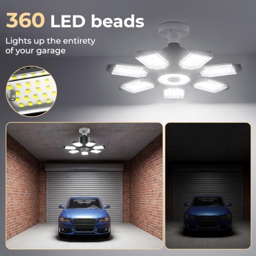 TANBABY 2 Pack Garage Lights, 7+1 Deformable Ceiling Light, 30000LM 6500K - Image 2