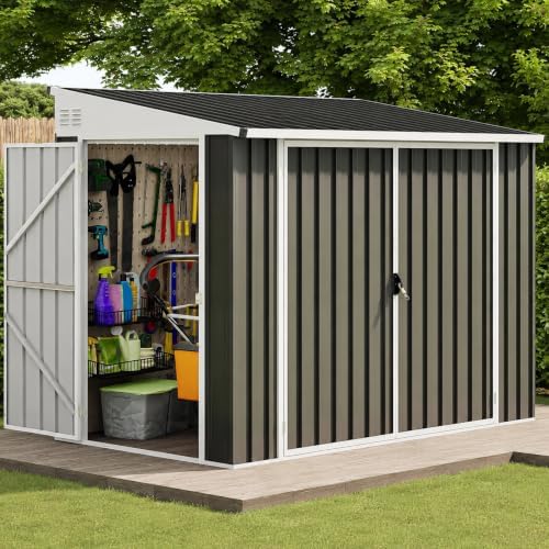 DWVO 7x4 FT 3-Door Storage Shed, Lockable Metal for Bike - Dark Gray - Image 2