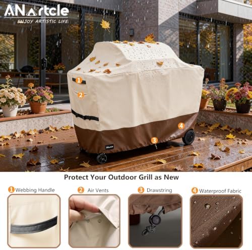 ANartcle Water-Resistant 64 Inch BBQ Grill Cover,600D Heavy Duty Waterproof All Weather Large Grill Cover for Outdoor Grill,Suitable for Weber, Brinkmann and More,64" L x 24" W x 46" H Beige - Image 4