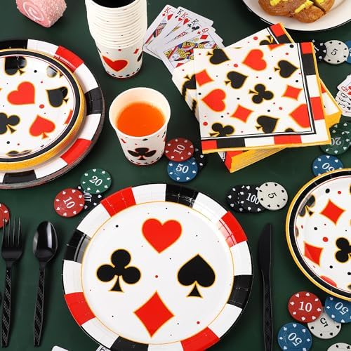 durony 350 Pieces Casino Print Party Tableware Set Including Casino Party Plates Cups Napkins Knives Forks Spoons Serves 50 for Poker Club Casino Theme Party Decorations - Image 5