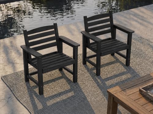 Patio Dining Chairs Set of 2, All-Weather HDPE Outdoor Dining Chair with High Back, Stackable Heavy Duty 400 lbs Lawn Armchair for Backyard Deck Porch Table, Black by PatioKingdom
