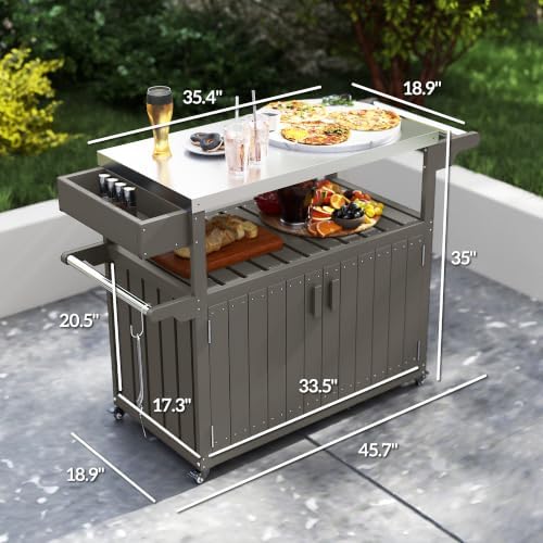 Outsunny Outdoor Bar Cart with Storage Cabinet Kitchen Island Dark Gray - Image 3