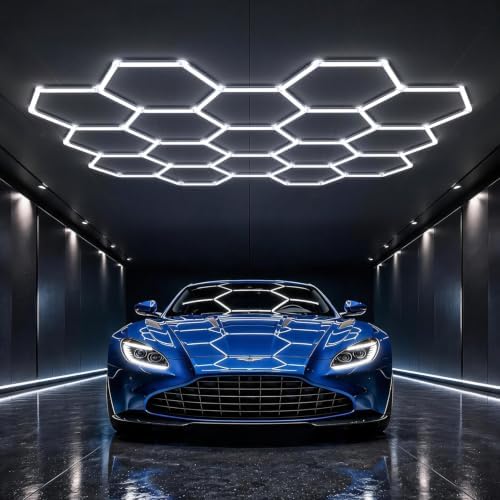HYPERLITE Gen II Hexagon Garage Lights: 581W 58100LM 22 Grids Hexagon Led Light, 6500K Ultra Bright Honeycomb Hex Lights, Easy Install for Garage, Workshops, Shops, Gym by HYPERLITE