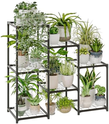 Bamworld Black Plant Stand Outdoor Metal Plant Shelf for Multiple Plants by Bamworld