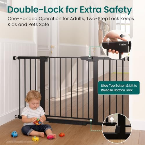 Cumbor 30-54" Extra Wide Baby Gate for Stairs & Auto Close Dog Gate Black - Image 3