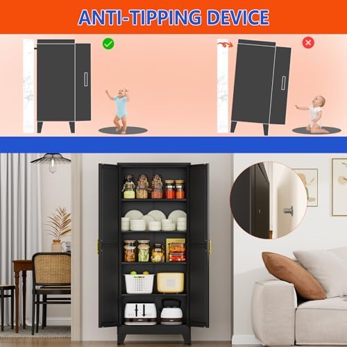 GAIOUS 71''Tall Metal Garage Storage Cabinet,File Cabinet with Door and Adjustable Shelves, Outdoor Steel Tool Cabinet for Home,Office,Warehouse,Garage,Black - Image 5