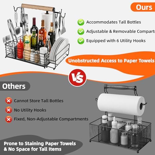 Grill Caddy with Paper Towel Holder, BBQ Caddy for Outdoor Grill, Camping Essentials Picnic Condiment Utensil Organizer, RV Camper Must-Have, Grilling Gifts for Men - Image 4