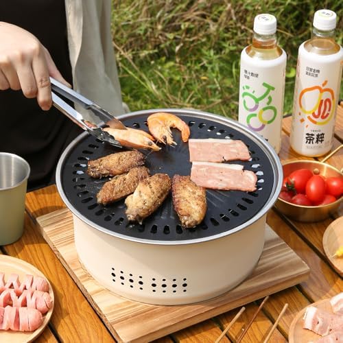 SANQIAHOME Stainless Steel Charcoal Portable Barbecue Grill, 10.5 Inches Non-Stick, Round, Barbecue or Hot Pot, Boiling Water, Charcoal Stove for Home Party Outdoor Camping - Image 2