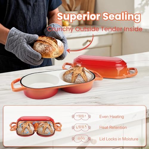 YONILL Mini Double Dutch Oven with Lid for Sourdough Bread Baking (Orange) - Image 5