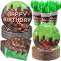 120Pcs Pixel Birthday Plates and Napkins,Pixel Theme Party Decorations,Includes 9&7inch Paper Plates Cups Napkins Forks Party Supplies for Video Game Pixel Party Decorations, Serve 24 by CENLBJ