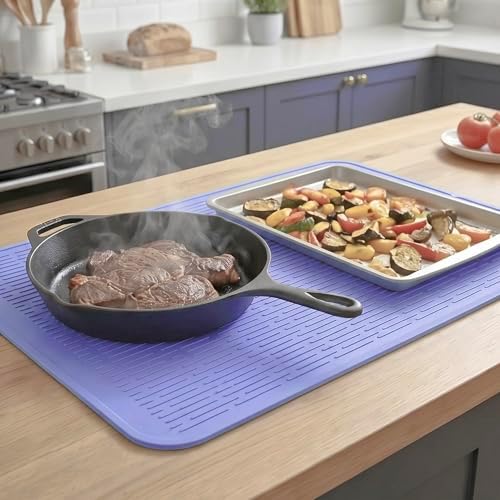 MicoYang Silicone Dish Drying Mat for Multiple Usage,Easy clean,Eco-friendly,Heat-resistant Silicone Mat for Kitchen Counter or Sink,Refrigerator or Drawer Liner Light Purple 3XL 28 inches x 18 inches - Image 7