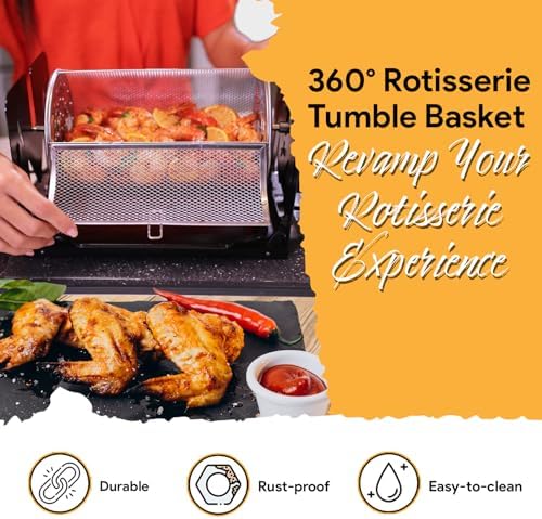 ROTO-Q 360 Cordless Rotisserie Kit w/Tumble Basket - Stainless Steel, Non-Electric - For Grills, Ovens, Smokers - Gas/Charcoal BBQ, Kamado Joe, Green Egg, Kettle - Indoor/Outdoor Use (Black) - Image 2