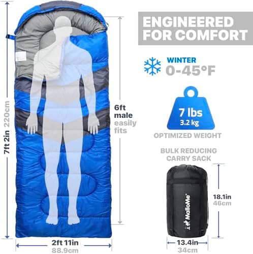 MalloMe Sleeping Bags for Adults Cold Weather & Warm - Backpacking Camping Sleeping Bag for Kids 10-12, Girls, Boys - Lightweight Compact Camping Essentials Gear Accessories Hiking Sleep Must Haves - Image 3