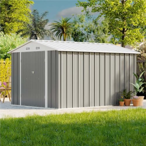 Patiowell 8x10 FT Outdoor Storage Shed, Metal Sheds, Gray by Patiowell