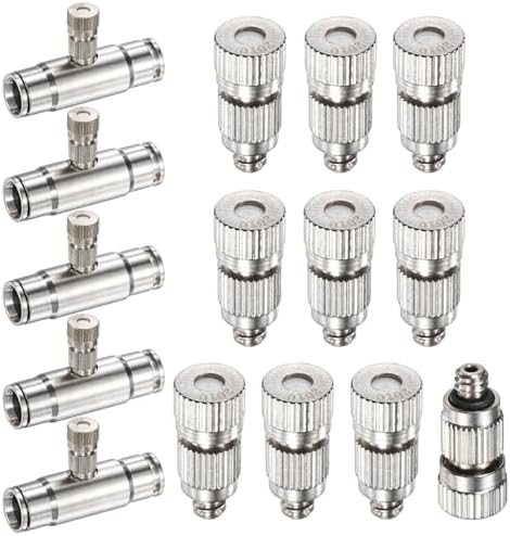 M METERXITY 20-Pack Brass Misting Nozzle Tee Kit, 0.2mm Orifice Dia. High Pressure Spray Misting Nozzle Head, Slip Connectors for 3/8 Inch Drip Irrigation Tubing Kit Outdoor [3/16" Threaded] by MMETERXITY