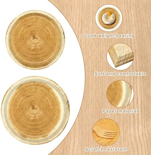 96 Pieces Rustic Wood Grain Tableware Set – Disposable Plates, Napkins, and Forks for Woodland Parties, Rustic Weddings, Camping, BBQs, and Baby Showers – Serves 24 Guests - Image 3