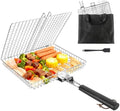 Fish Grill Basket for Outdoor Grill, Grilling Basket With Removable Handle, Portable BBQ Set Barbecue Rack for Shrimp Pork Veggies, Camping Grilling Accessories With Brush, Metal Skewers and Carry Bag by SeropyDirect