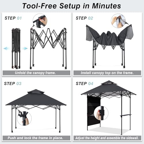 ABCCANOPY 8x5 Pop Up BBQ Grill Gazebo with Lights & Sidewall, Deep Gray - Image 2