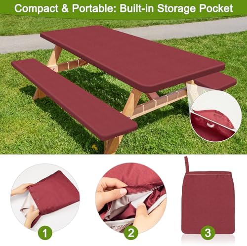 Picnic Table and Bench Cover Set, Waterproof Fitted Elastic Cloth - Image 3