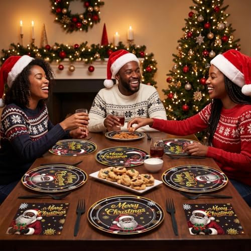 African American Christmas Party Plates Napkins Decorations 96pc - Image 6